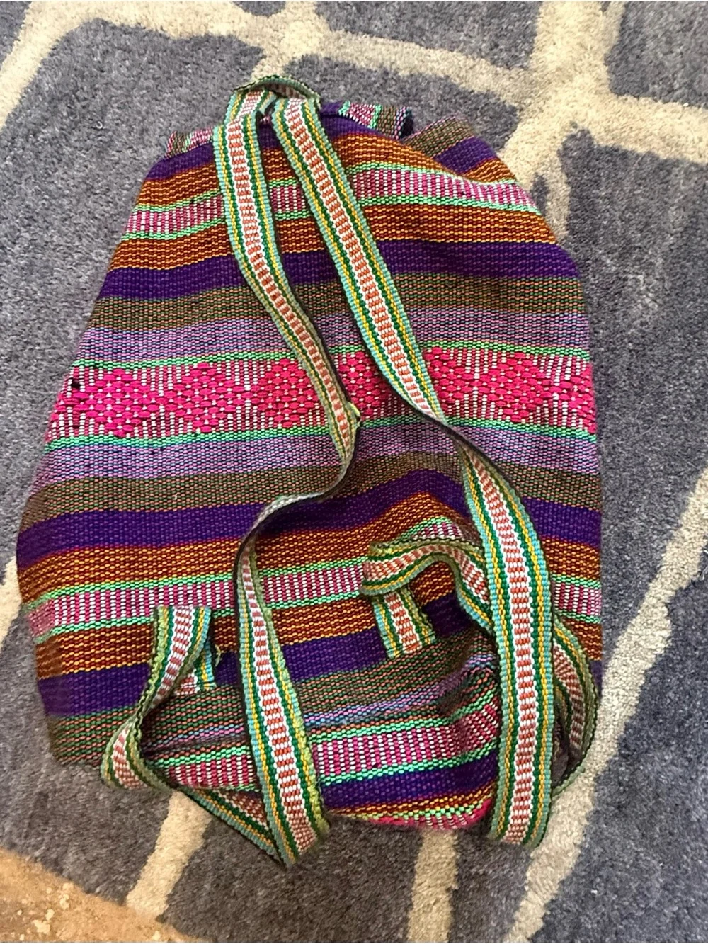 Handwoven Multicolor Striped Backpack - Pink & Purple